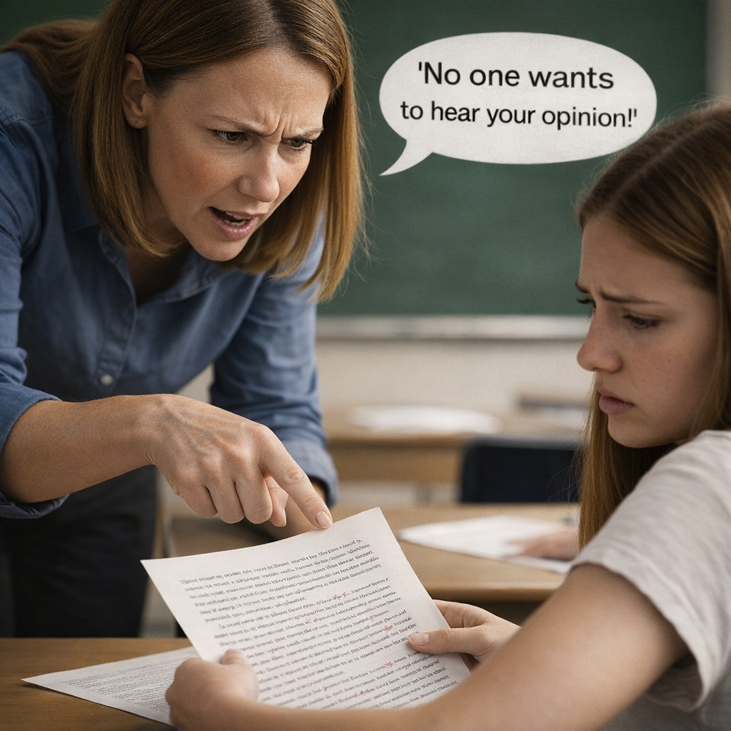 a teacher telling a student that no one cares about her opinions