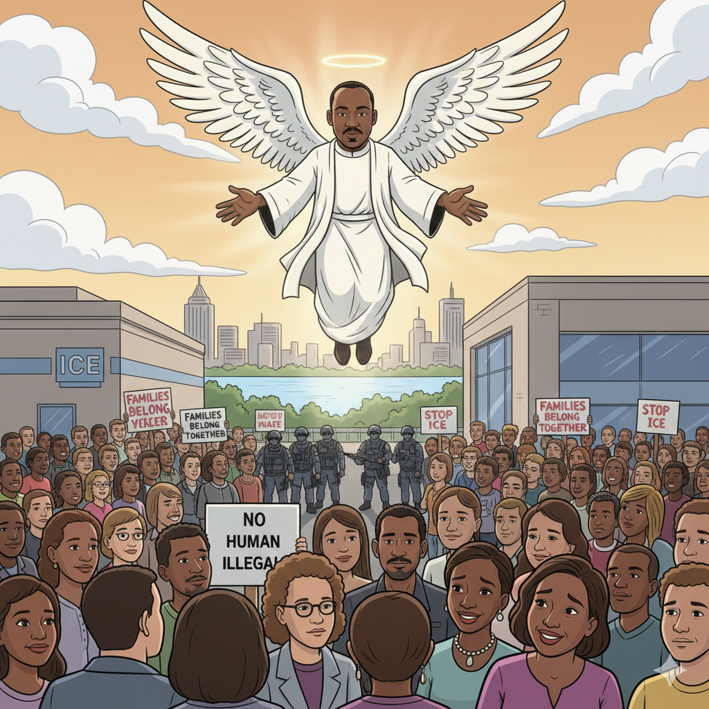 MLK looking down from Heaven like an angel watching protestors standing up to ICE in Minneapolis